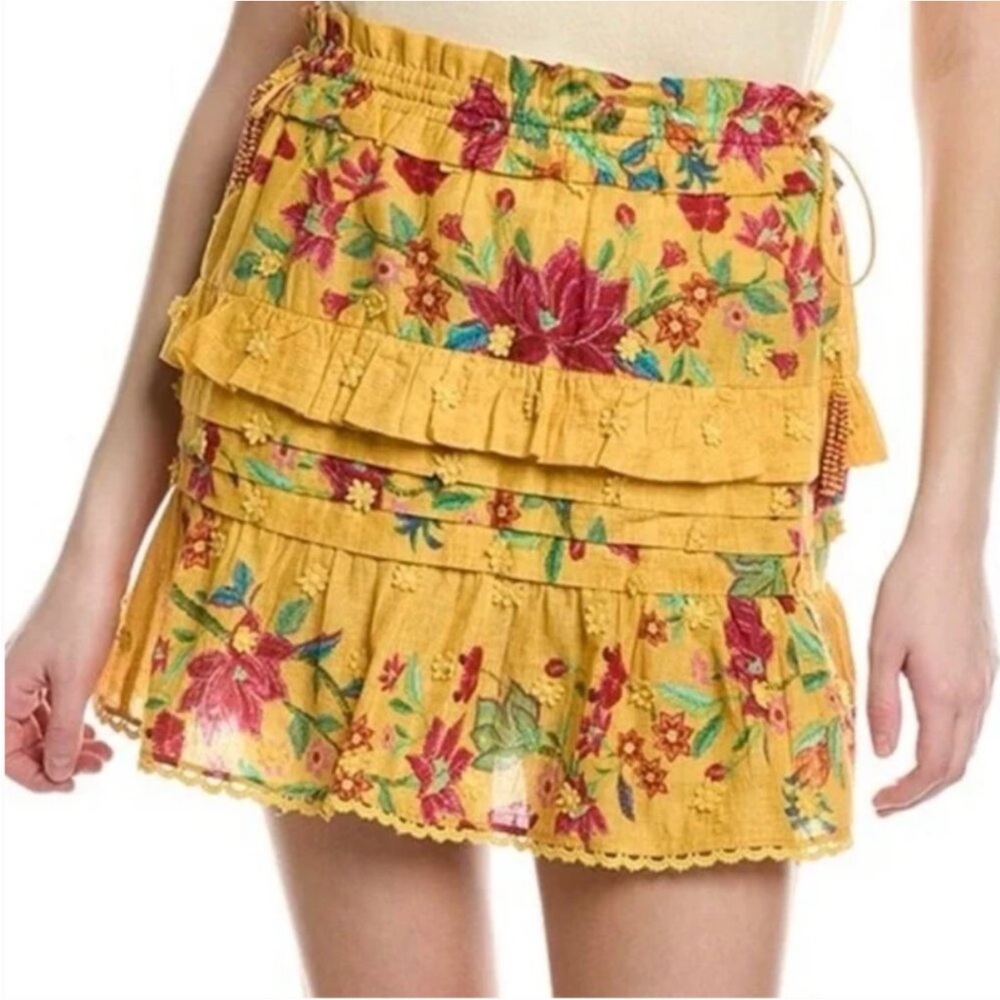 NWT Farm Rio Flower Dream Ruffle Mini Skirt Yellow Size L